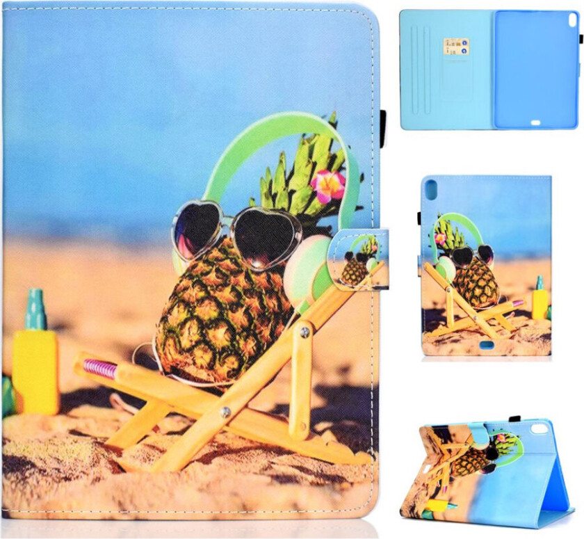 iPad Pro 11 beskyttelses deksel av syntetisk skinn og TPU med printet mønster - kul ananas