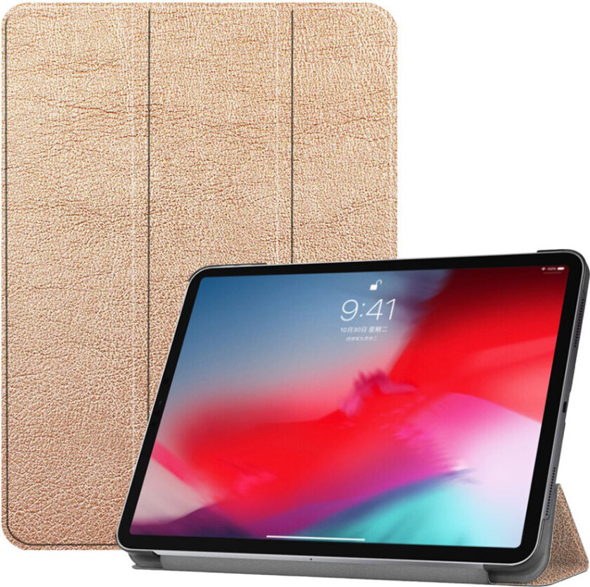 iPad Pro 11 beskyttelses deksel av syntetisk skinn med 3 dels stativ - gull
