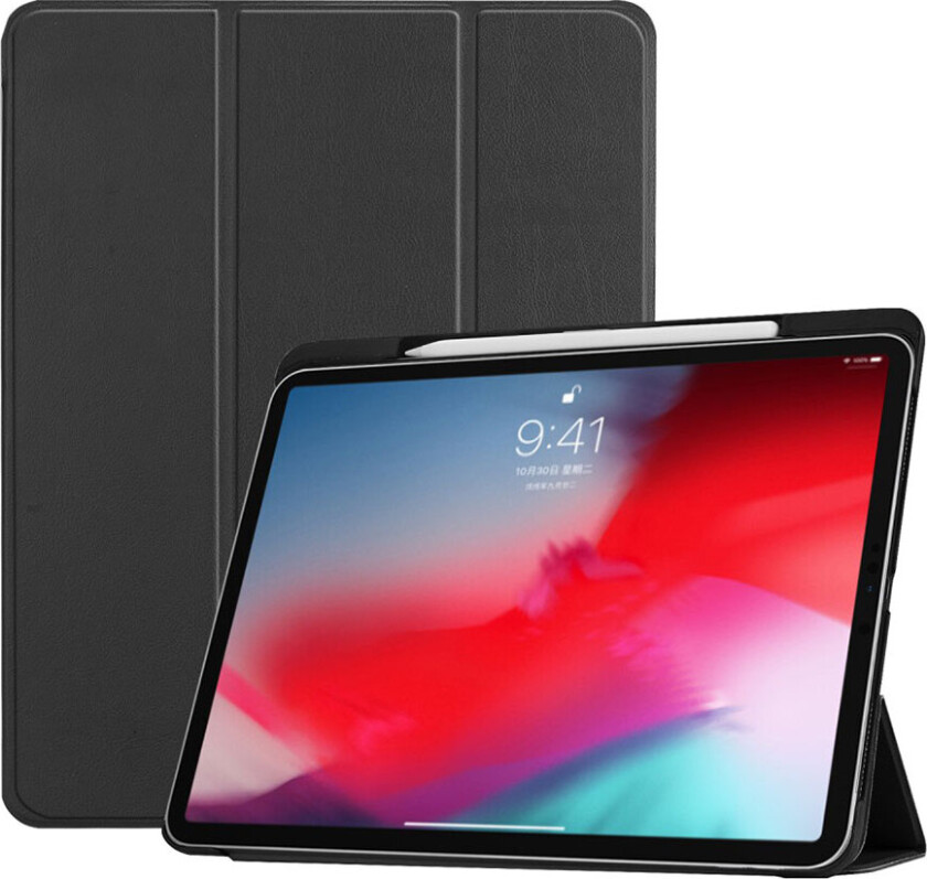 iPad Pro 11 beskyttelses deksel av syntetisk skinn med 3 delers stativ - svart