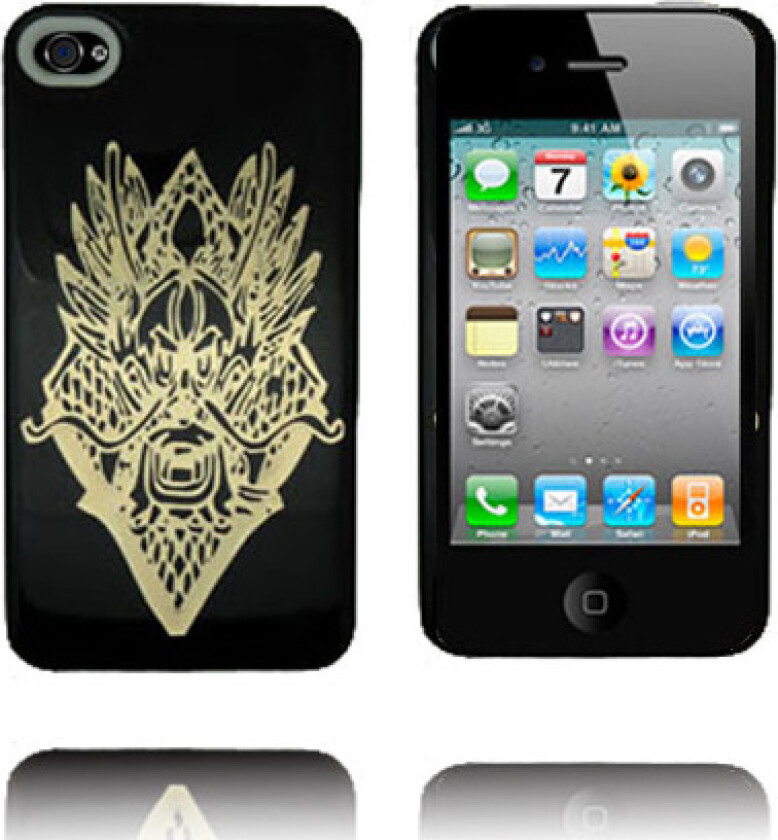 Svart Dragon (Dragon Face - Gull) iPhone 4 Deksel