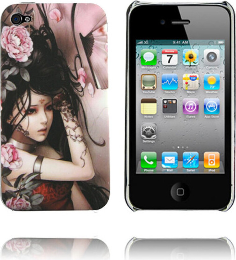 Ghost Woman (Sort Hår - Rosa Blomster) iPhone 4 Soft Deksel