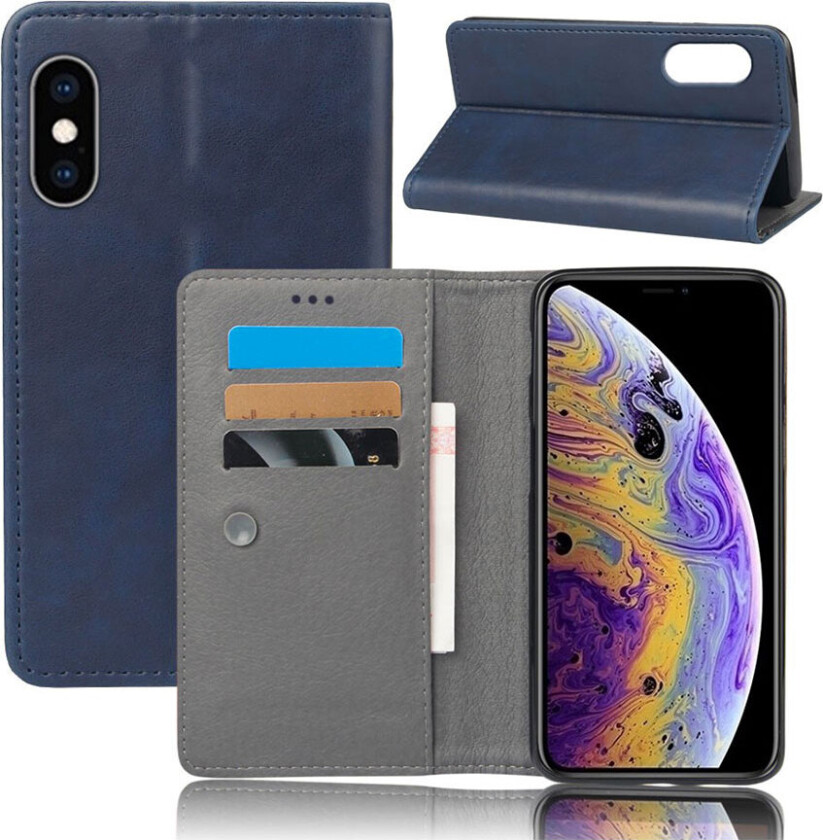 Crazy Horse iPhone Xs Max Skinnetui Med Deksel - Blå