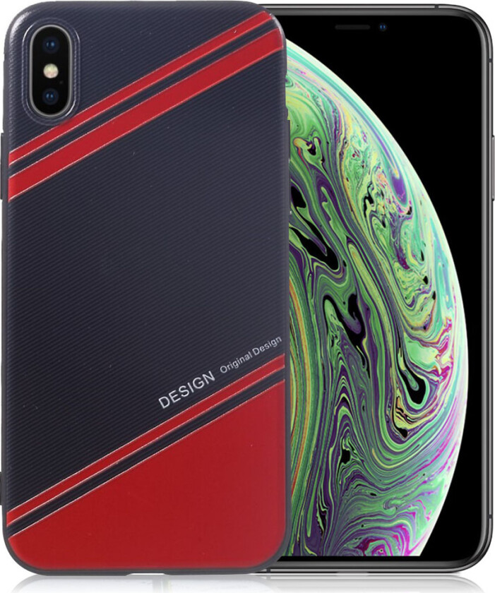 iPhone XS beskyttelses deksel av TPU med hevet printet mønster - svart og rød tvill tekstur
