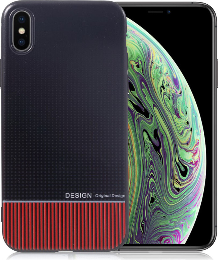iPhone XS beskyttelses deksel av TPU med hevet printet mønster - svart og rød stiper