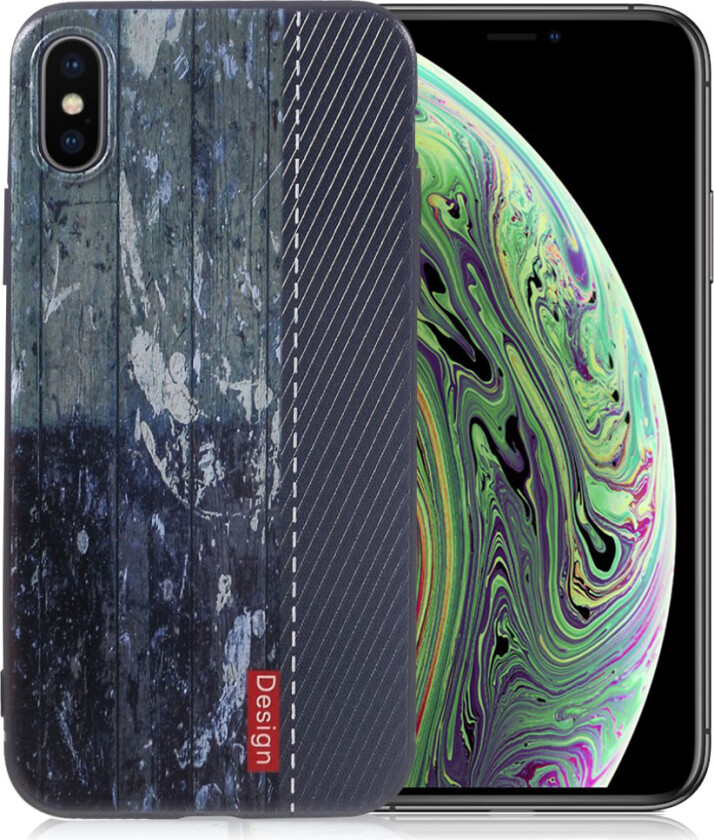 iPhone XS beskyttelses deksel av TPU med hevet printet mønster - mørke blå tre tekstur