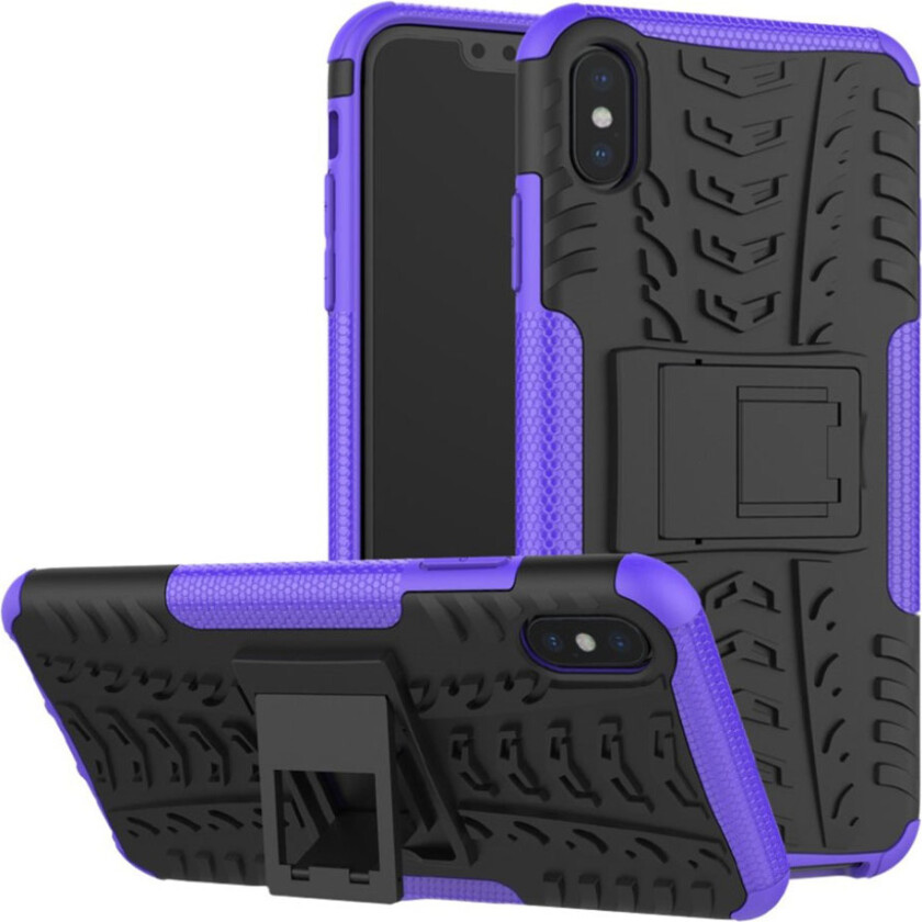 iPhone Xs Max beskyttelses deksel av hybrid materiale med dekk mønster - svart og lilla