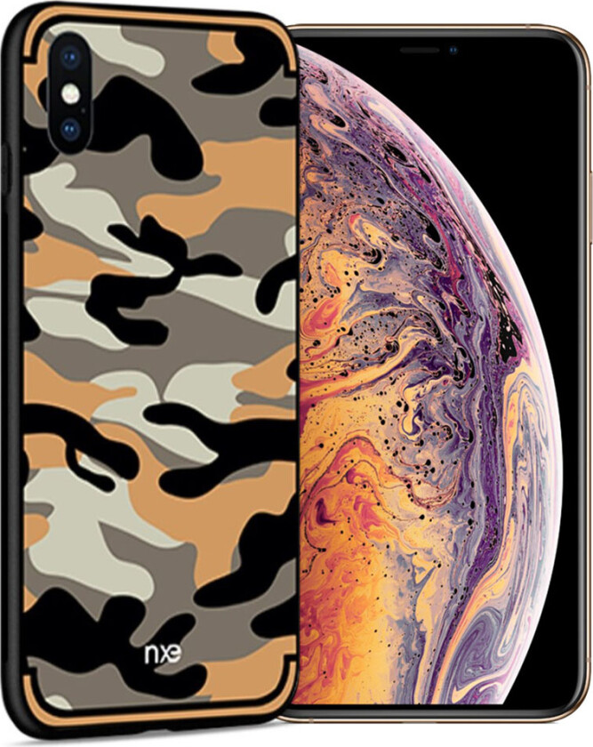 NXE iPhone Xs Max beskyttelses deksel av hybrid materiale med kamuflasje mønster - oransj