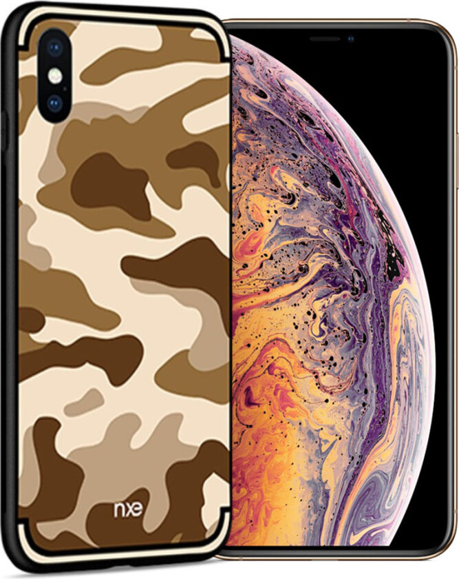 NXE iPhone Xs Max beskyttelses deksel av hybrid materiale med kamuflasje mønster - brun