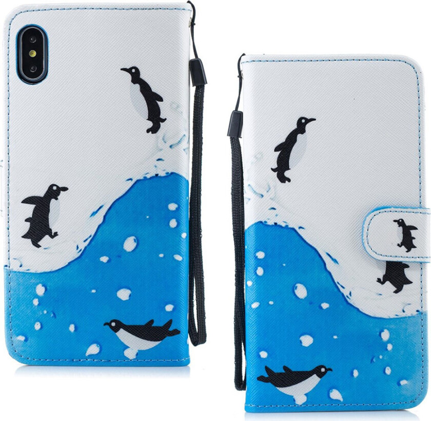 iPhone Xs Max beskyttelses deksel av syntetisk skinn med printet mønster - pingviner