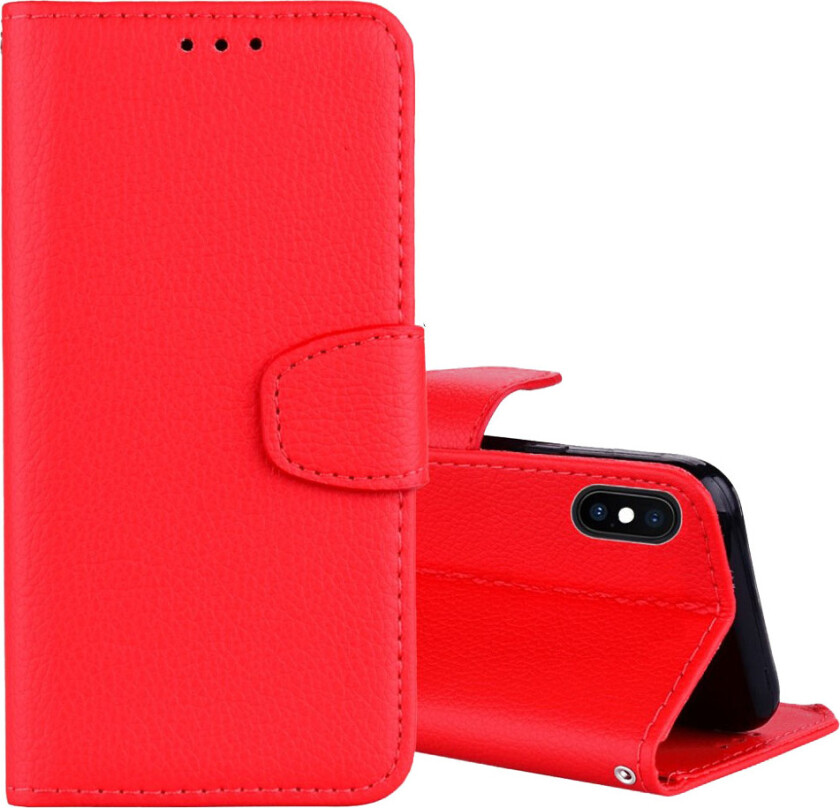 iPhone Xs Max beskyttelses deksel av syntetisk skinn med litchi tekstur - rød