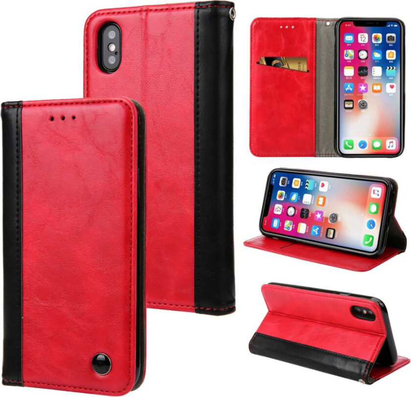 iPhone XS beskyttelses deksel av syntetisk skinn med delt tekstur - rød