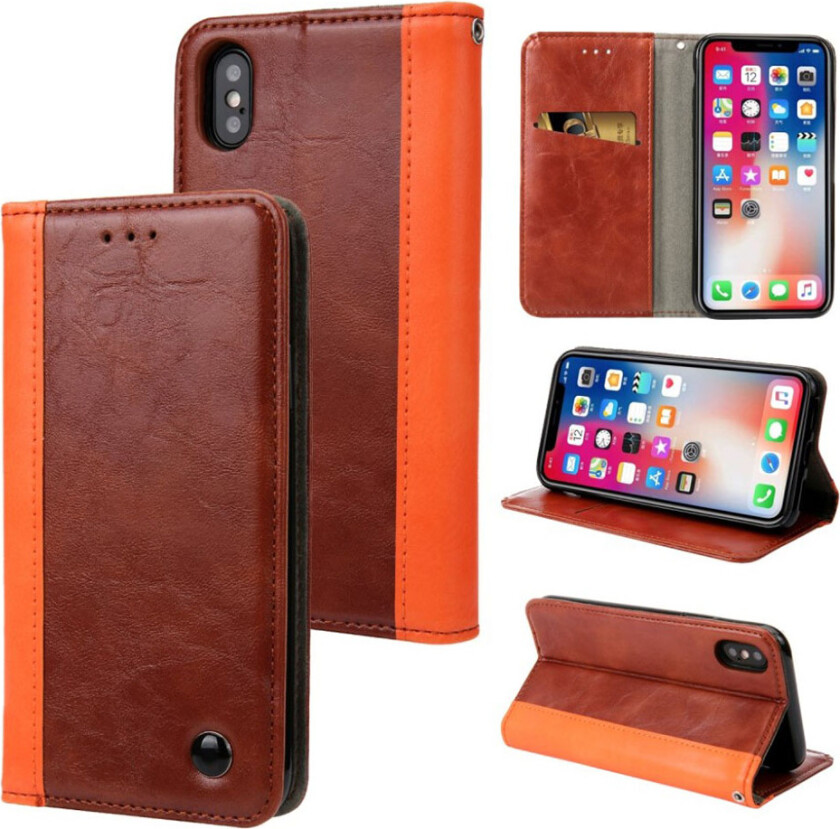 iPhone XS beskyttelses deksel av syntetisk skinn med delt tekstur - brun