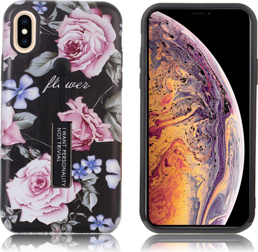 iPhone Xs Max beskyttelses deksel av plastikk og TPU med hevet pion printet mønster - rosa pion