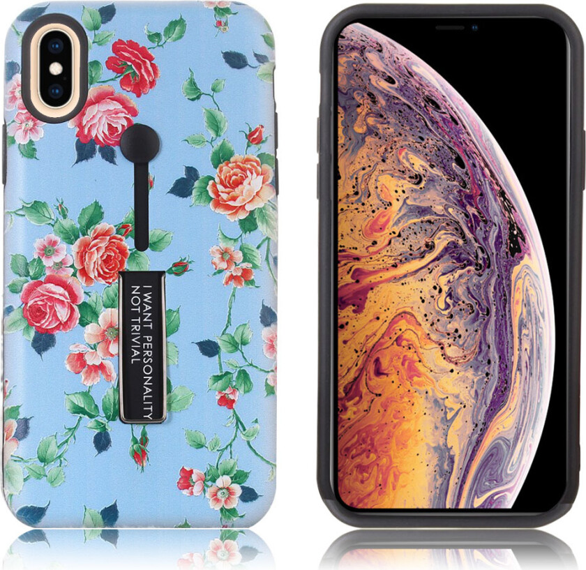iPhone Xs Max beskyttelses deksel av plastikk og TPU med hevet pion printet mønster - oransj pion