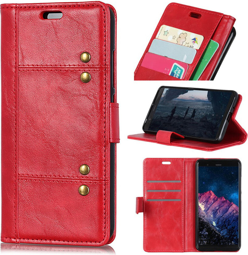 iPhone Xs Max beskyttelses deksel av syntetisk skinn med nagle dekor - rød