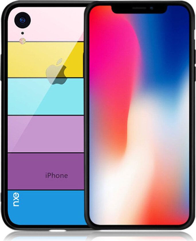 NXE iPhone Xr beskyttelses deksel av glass og TPU med printet stripe mønster - stil C