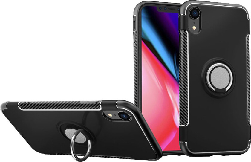iPhone Xr beskyttelses deksel av TPU og plastikk med karbon fiber tekstur - svart