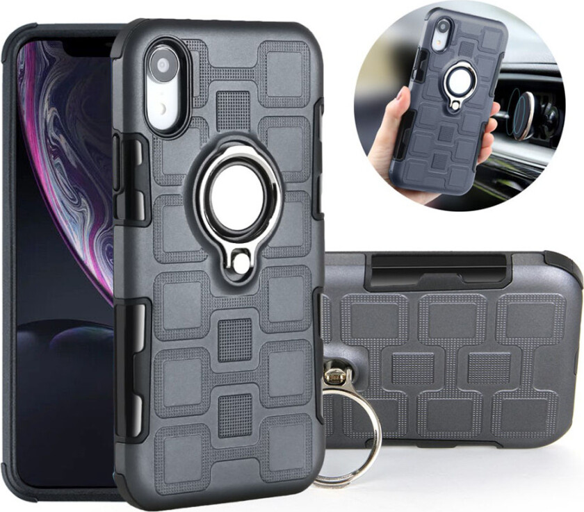 iPhone Xr beskyttelses deksel av TPU og plastikk med geometrisk mønster - grå