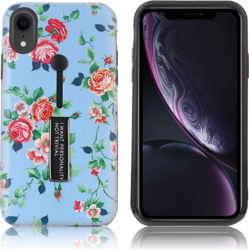 iPhone Xr beskyttelses deksel av plastikk og TPU med hevet blomster printet mønster - vakker blomst