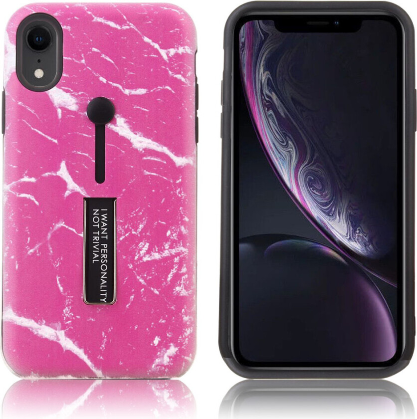 iPhone Xr beskyttelses deksel av TPU og plastikk med hevet marmor printet mønster - rose