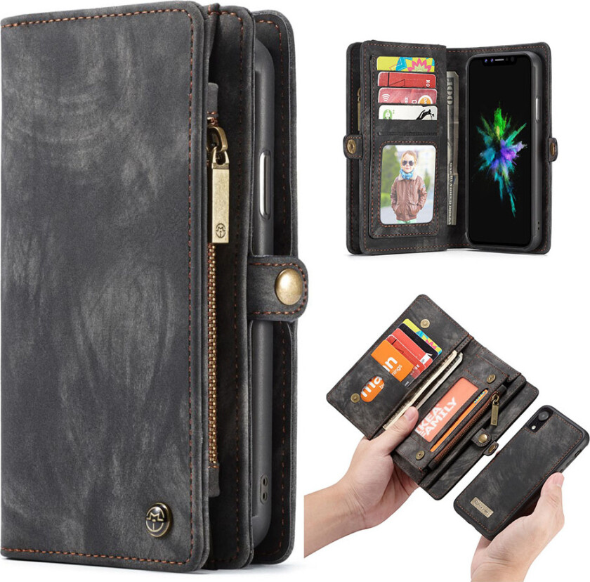 CASEME iPhone Xr beskyttelses deksel av behandlet kuskinn med 2 i 1 design - grå