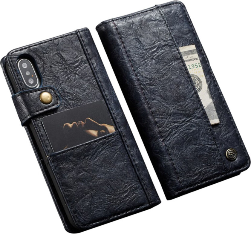 CASEME iPhone XS beskyttelses deksel av syntetisk skinn med vintage stil - blå