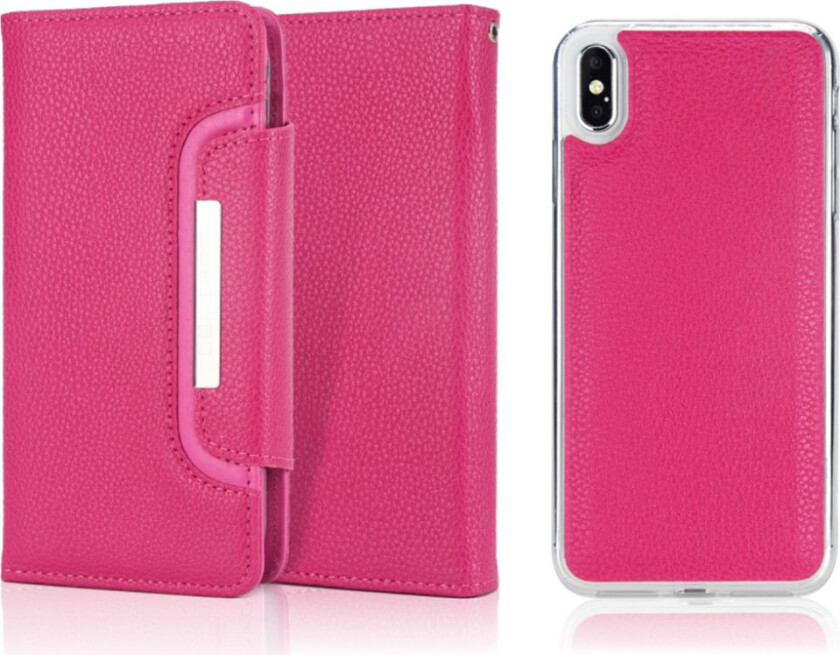 iPhone Xs Max beskyttelses deksel av syntetisk skinn med 2 i 1 design og litchi tekstur - rose