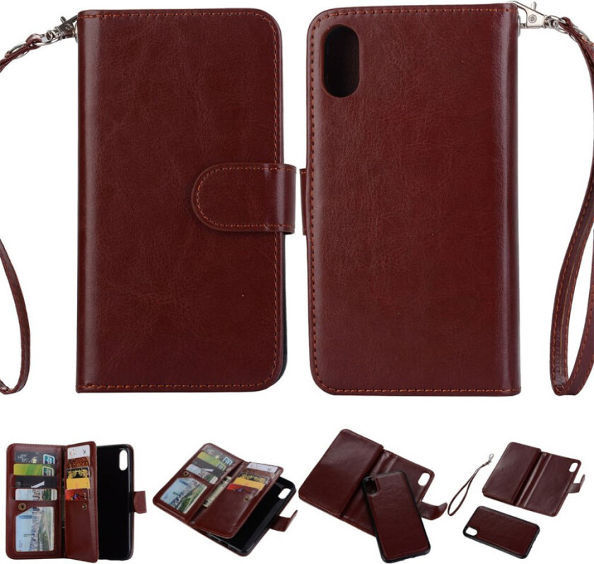 iPhone Xr beskyttelses deksel av syntetisk skinn med 2 i 1 design - brun