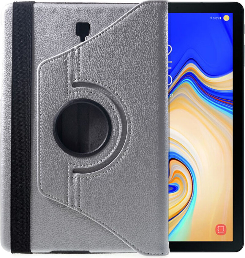 Galaxy Tab S4 beskyttelses deksel av syntetisk skinn med litchi tekstur - sølv