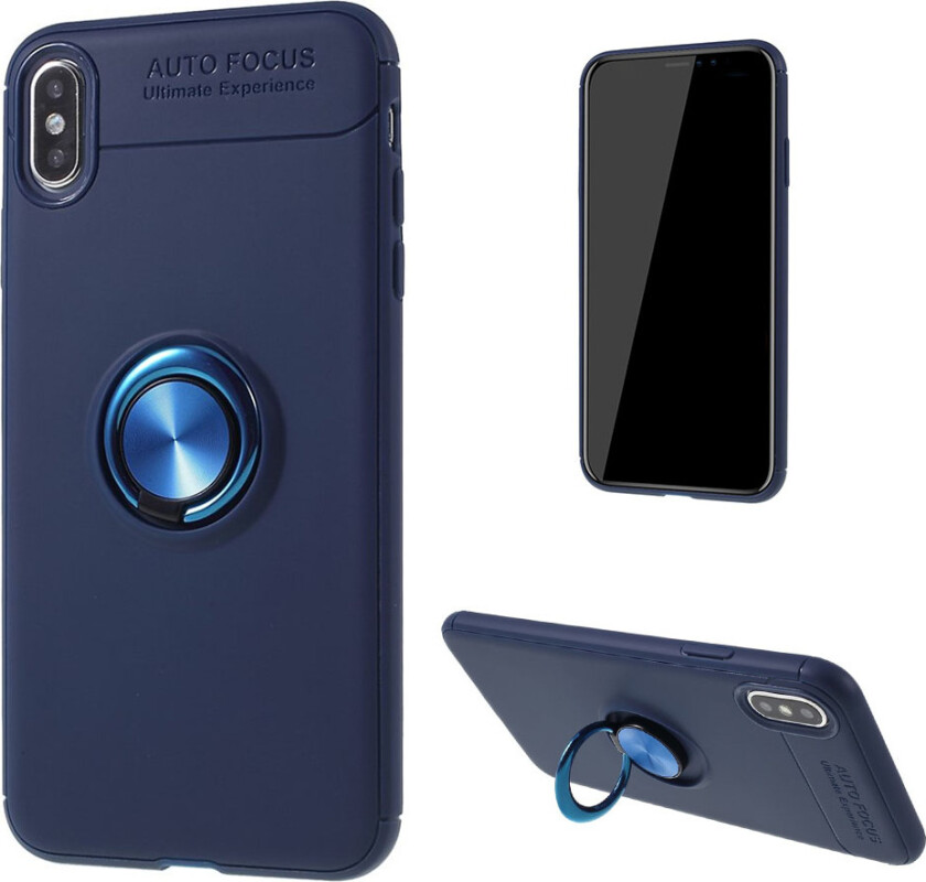iPhone Xs Max beskyttelses deksel av TPU med finger ring - blå