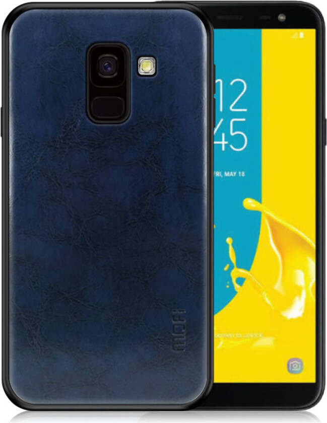 MOFI Samsung Galaxy J6 beskyttelses deksel av plastikk dekt i syntetisk skinn - blå