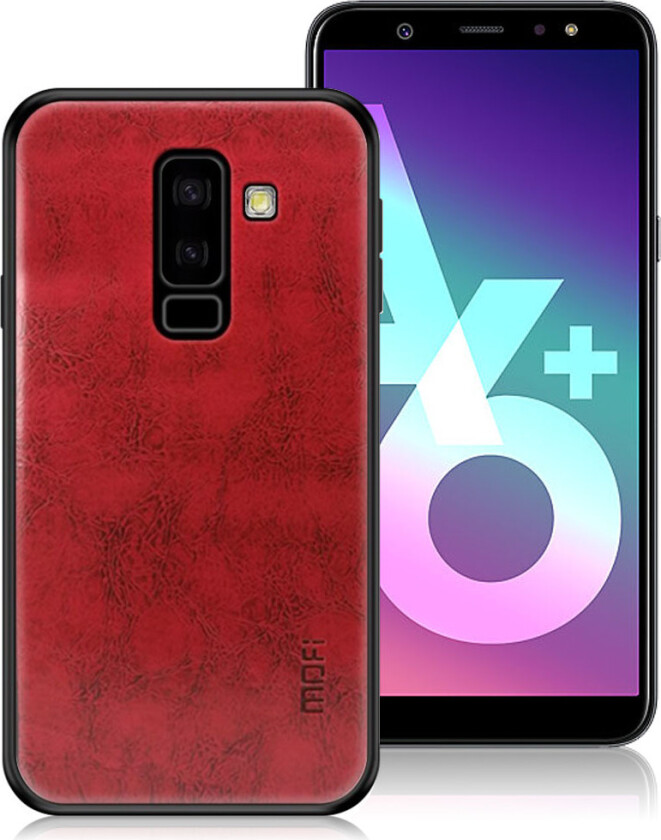 MOFI Samsung Galaxy A6 Plus beskyttelses deksel av plastikk dekt i syntetisk skinn - rød