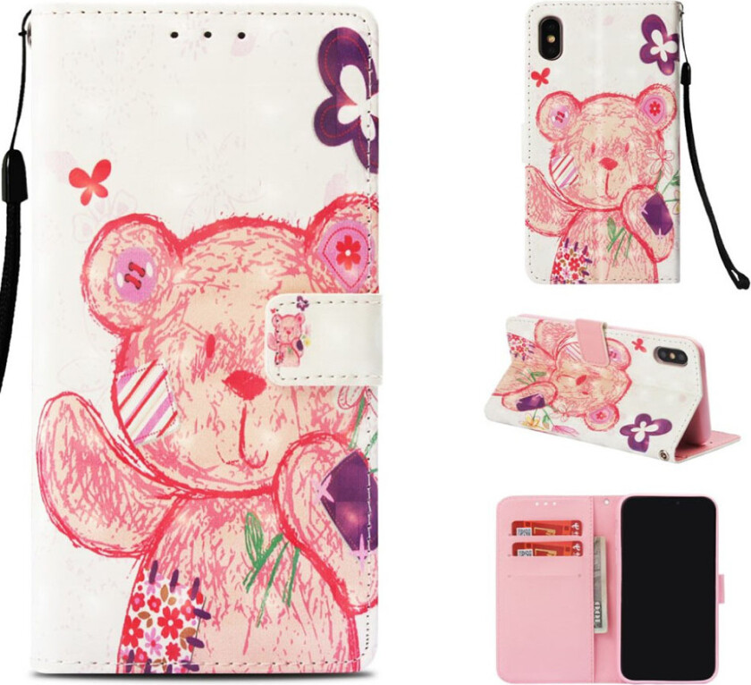 iPhone Xs Max beskyttelses deksel av syntetisk skinn med printet mønster - bjørne mønster