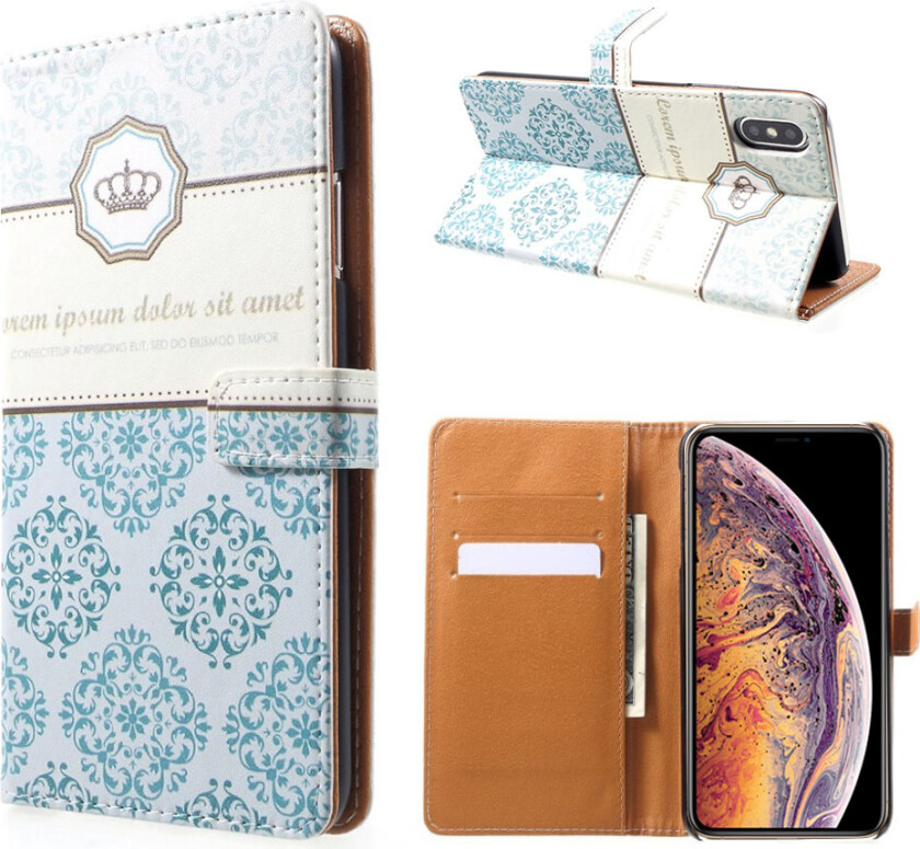 iPhone Xs Max beskyttelses deksel av syntetisk skinn med printet mønster - damask blomst