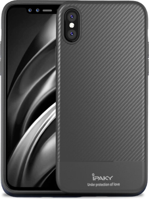 IPAKY iPhone Xs Max beskyttelses deksel av TPU med karbon fiber tekstur - grå