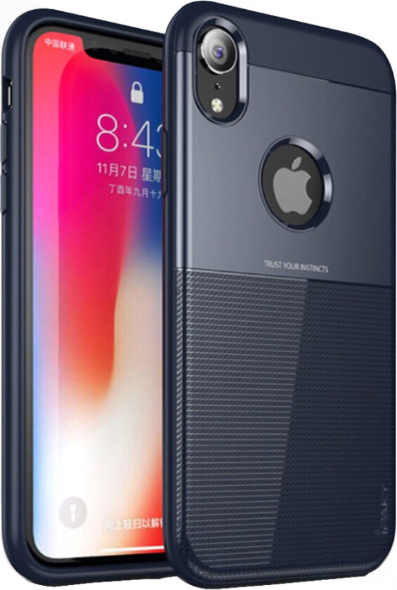 IPAKY iPhone Xr beskyttelses deksel av hybrid materiale med gitter mønster - blå