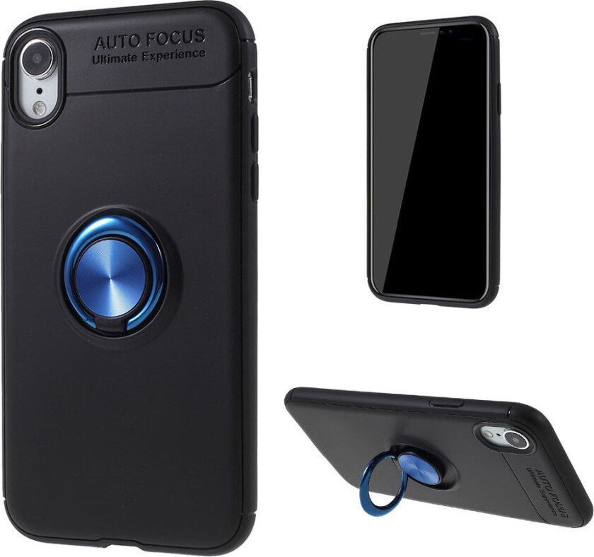 iPhone Xr beskyttelses deksel av TPU med finger ring - svart og blå