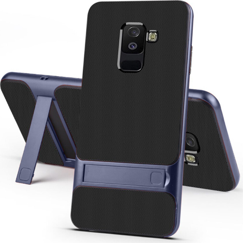 ELEGANCE Samsung Galaxy A6 Plus beskyttelses deksel av hybrid materiale med gitter mønster - blå