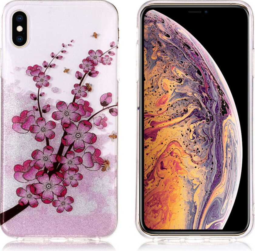 iPhone 9 Plus beskyttelses deksel av TPU med IMD glittrende printet mønster - plumme blomstring