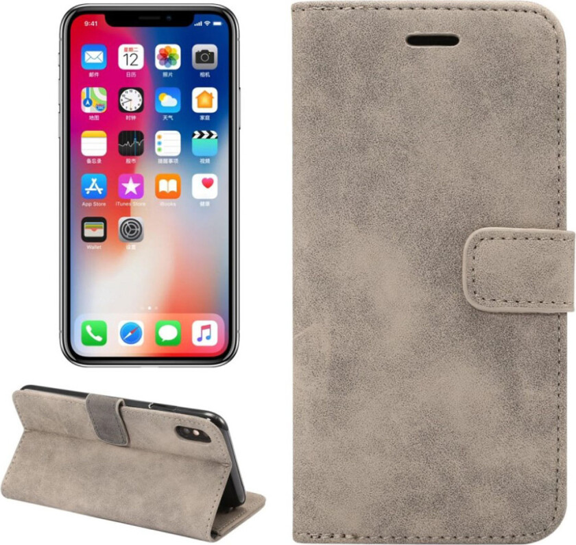 iPhone 9 Plus beskyttelses deksel av synetisk skinn med retro stil - grå