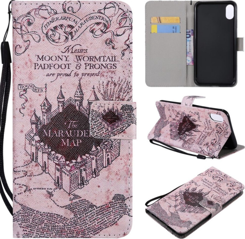 iPhone 9 Plus beskyttelses deksel av syntetisk skinn med printent mønster og lyse flekker dekor - retro kart av ett slott