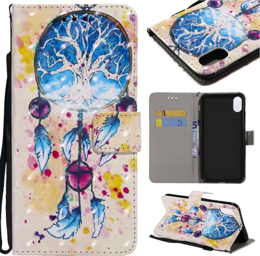 iPhone 9 Plus beskyttelses deksel av syntetisk skinn med printent mønster og lyse flekker dekor - drømme fanger