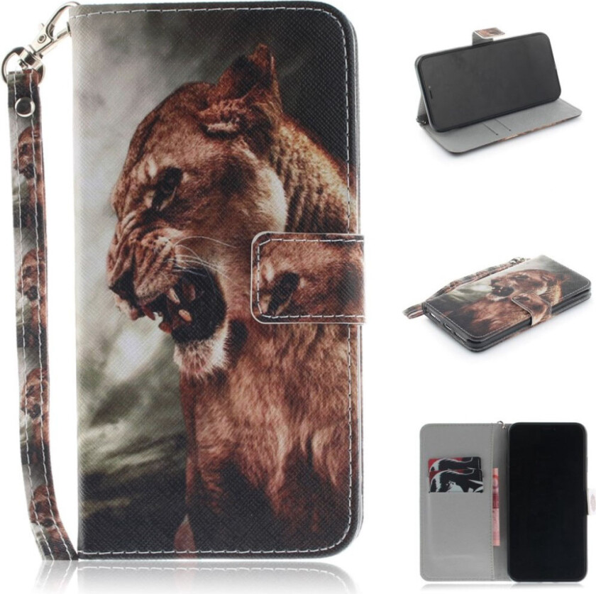 iPhone 9 Plus beskyttelses deksel av syntetisk skinn med printet mønster - mektig tiger