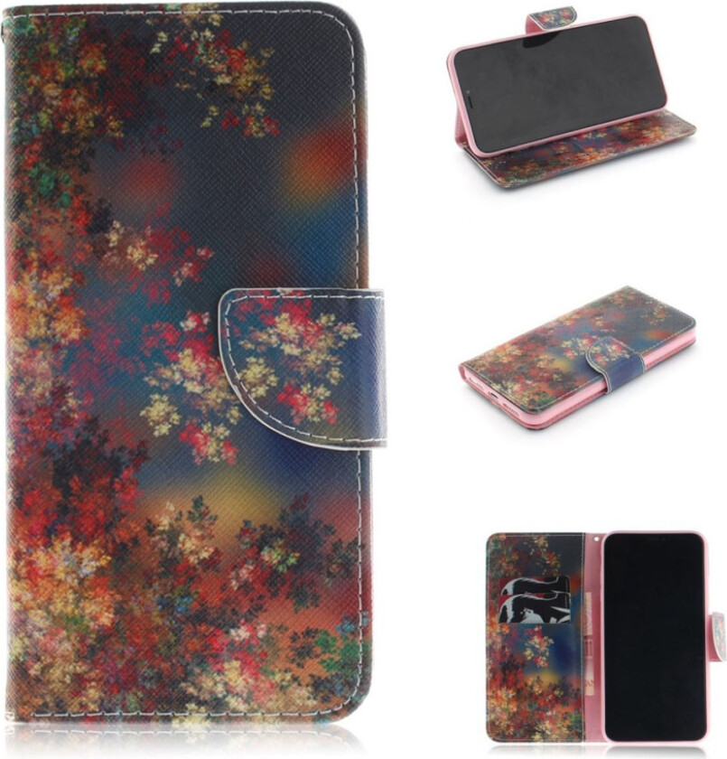 iPhone 9 Plus beskyttelses deksel av syntetisk skinn med printet mønster - blomstrende tre