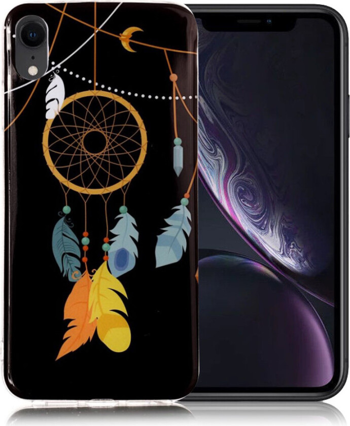 iPhone 9 beskyttelses deksel av TPU med IMD selvlysende printet mønster - fjær drømme fanger