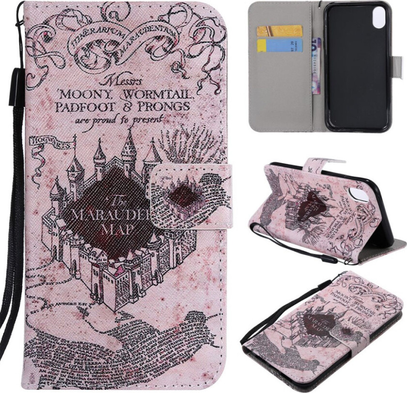 iPhone 9 beskyttelses deksel av syntetisk skinn med printet mønster og kryss tekstur - retro kart av ett slott