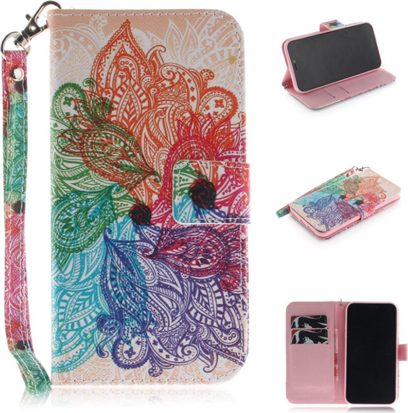 iPhone 9 beskyttelses deksel av syntetisk skinn med printet mønster - paisley blomst