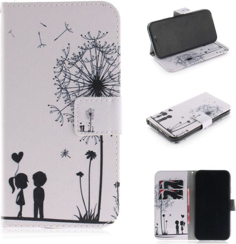 iPhone 9 beskyttelses deksel av syntetisk skinn med printet mønster - løvetann og elskere