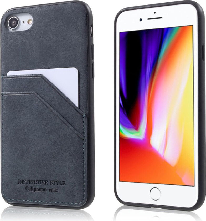 iPhone 7 og 8 beskyttelses deksel av TPU dekt i syntetisk skinn med retro stil - grå