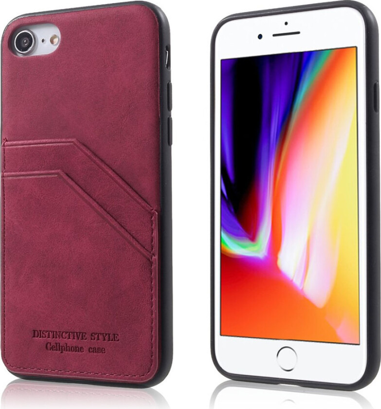 iPhone 7 og 8 beskyttelses deksel av TPU dekt i syntetisk skinn med retro stil - vinrød